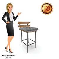 Kit 02 Banquetas Linho Grafite A26 Base Metálica Preto