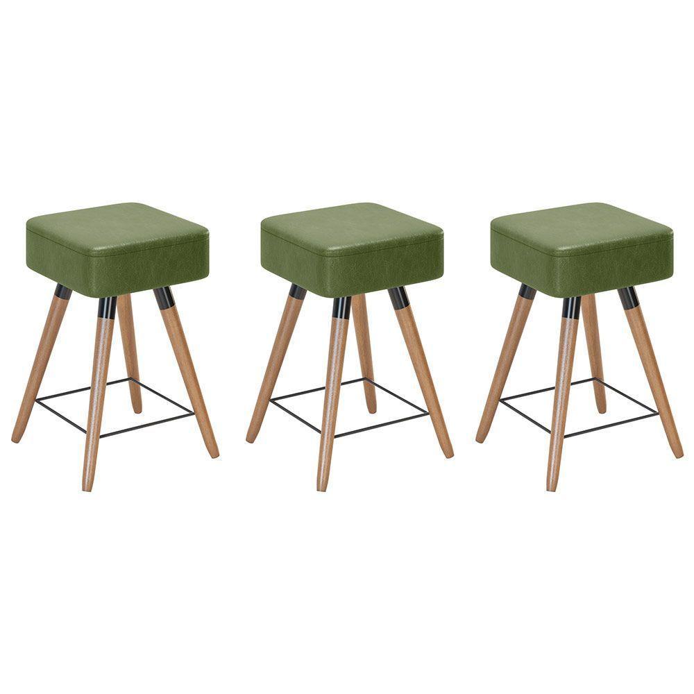 Kit 03 Banquetas Baixas 50x32cm Com Pés Palito Corano Verde - 1