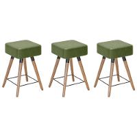 Kit 03 Banquetas Baixas 50x32cm Com Pés Palito Corano Verde - 1