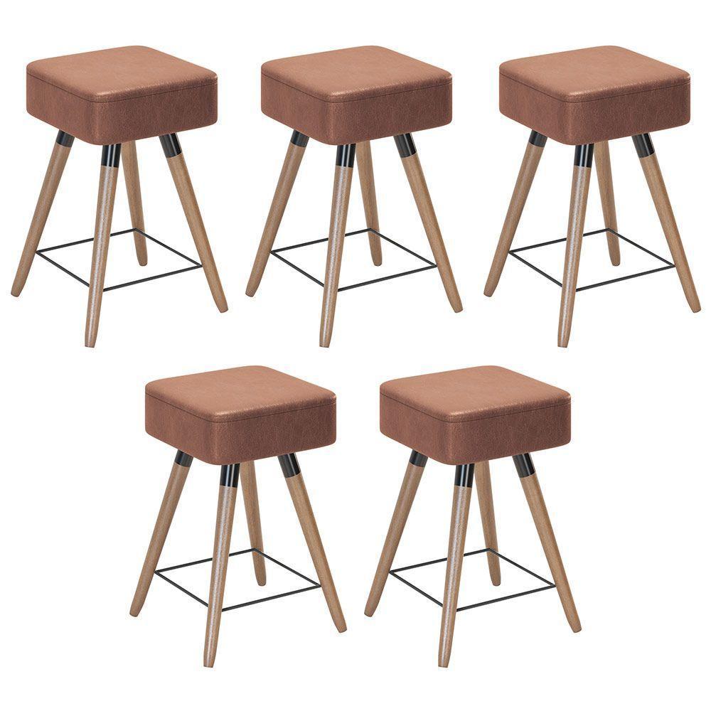 Kit 05 Banquetas Baixas 50x32cm Com Pés Palito Coffee - 1