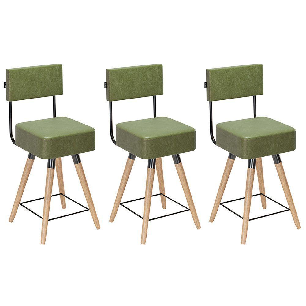 Kit 03 Banquetas Cadeiras 73cm Com Encosto Corano Verde - 1