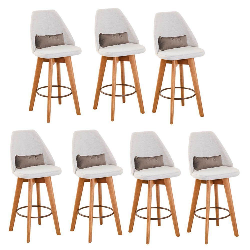 Kit 07 Banquetas Bege Claro E Almofada Suede Bege - 1