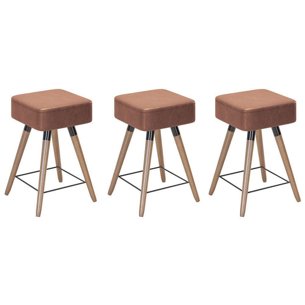 Kit 03 Banquetas Baixas 50x32cm Com Pés Palito Coffee - 1