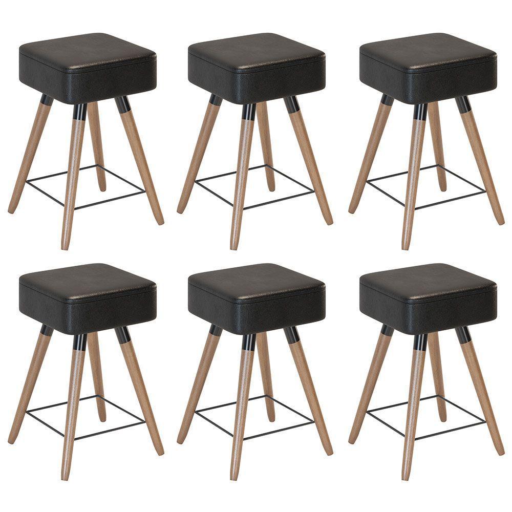 Kit 06 Banquetas Baixas 50x32cm Com Pés Palito Corano Preto - 1