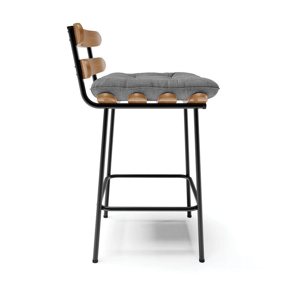 Kit 02 Banquetas Linho Base Metálica Preto A26 Grafite - 5