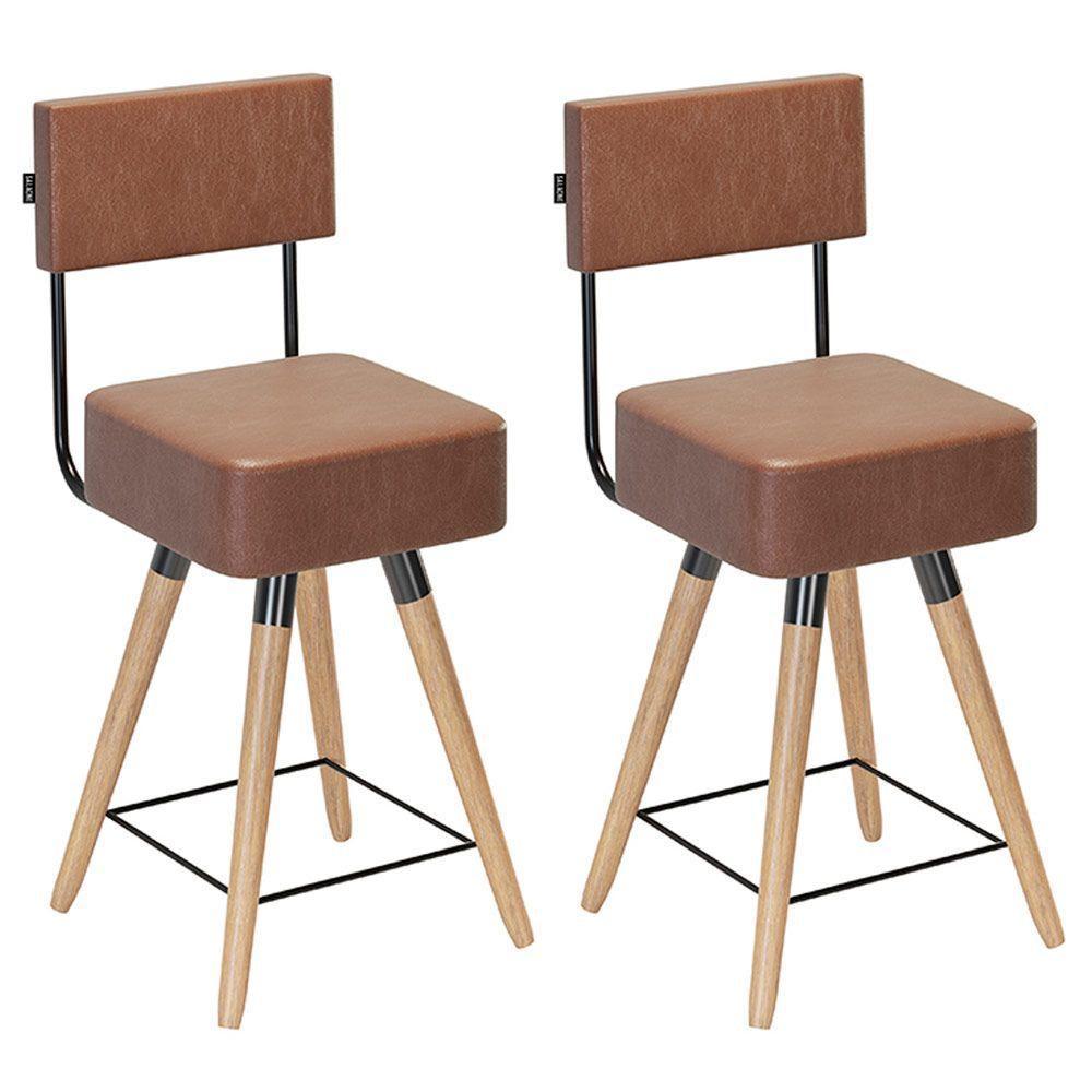 Kit 02 Banquetas Cadeiras 73cm Com Encosto Corano Coffee - 1
