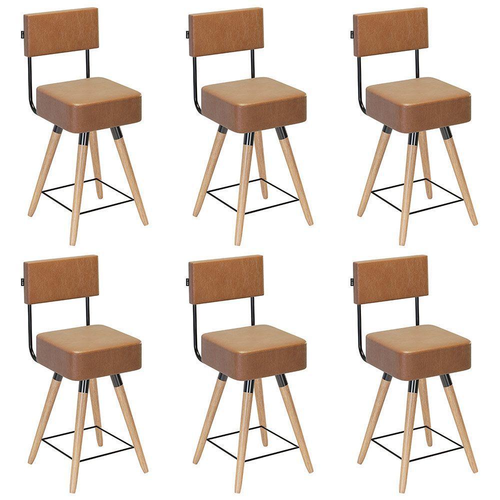 Kit 06 Banquetas Cadeiras 73cm Com Encosto Corano Amarula - 1