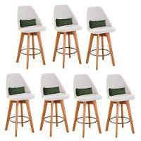 Kit 07 Banquetas Linho Bege E Almofada Suede Verde Musgo - 1