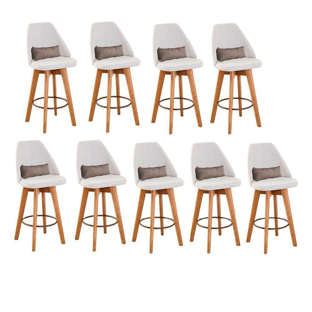 Kit 09 Banquetas Linho Bege E Almofada Sintético Bege - 1