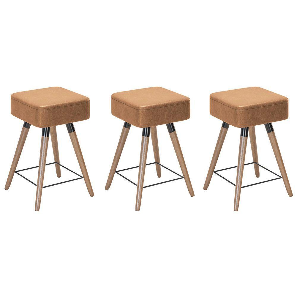 Kit 03 Banquetas Baixas 50x32cm Com Pés Palito Amarula - 1