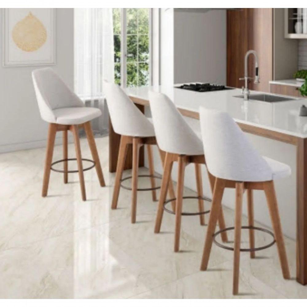 Kit 04 Banquetas Linho Bege E Almofada Suede Marrom - 2