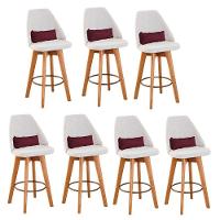 Kit 07 Banquetas Linho Bege E Almofada Sintético Bordô - 1