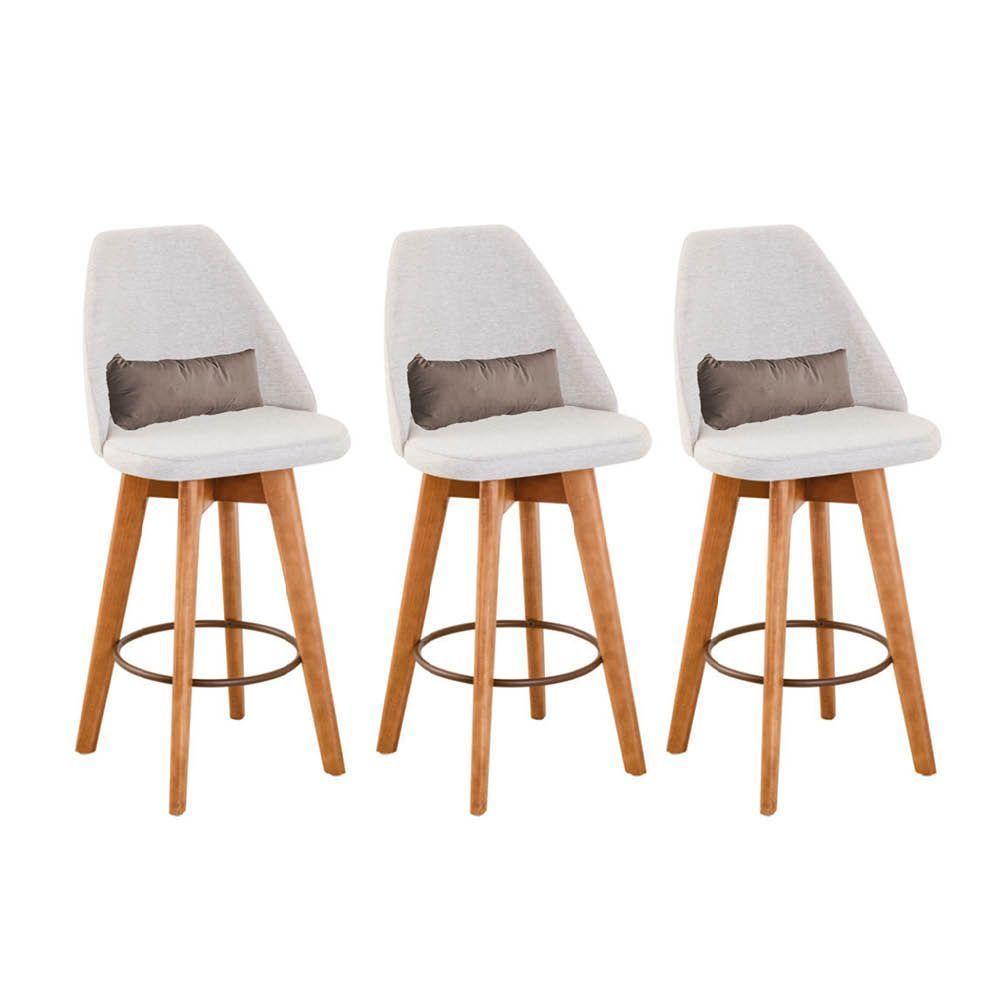 Kit 03 Banquetas Bege Claro E Almofada Suede Bege - 1