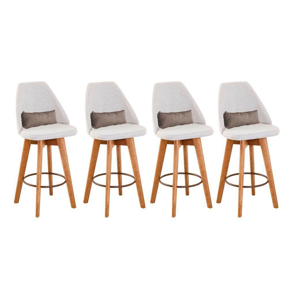 Kit 04 Banquetas Bege Claro E Almofada Suede Bege - 1