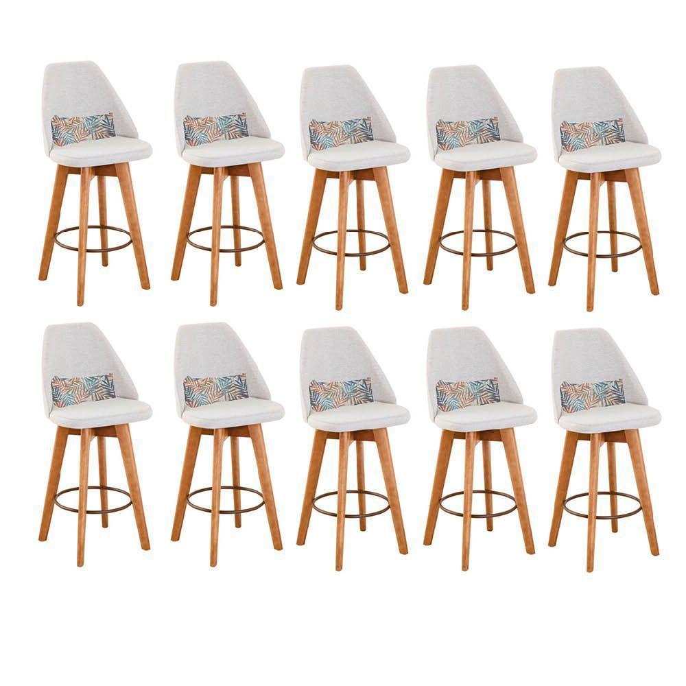 Kit 10 Banquetas Linho Bege E Almofada Folhas - 1