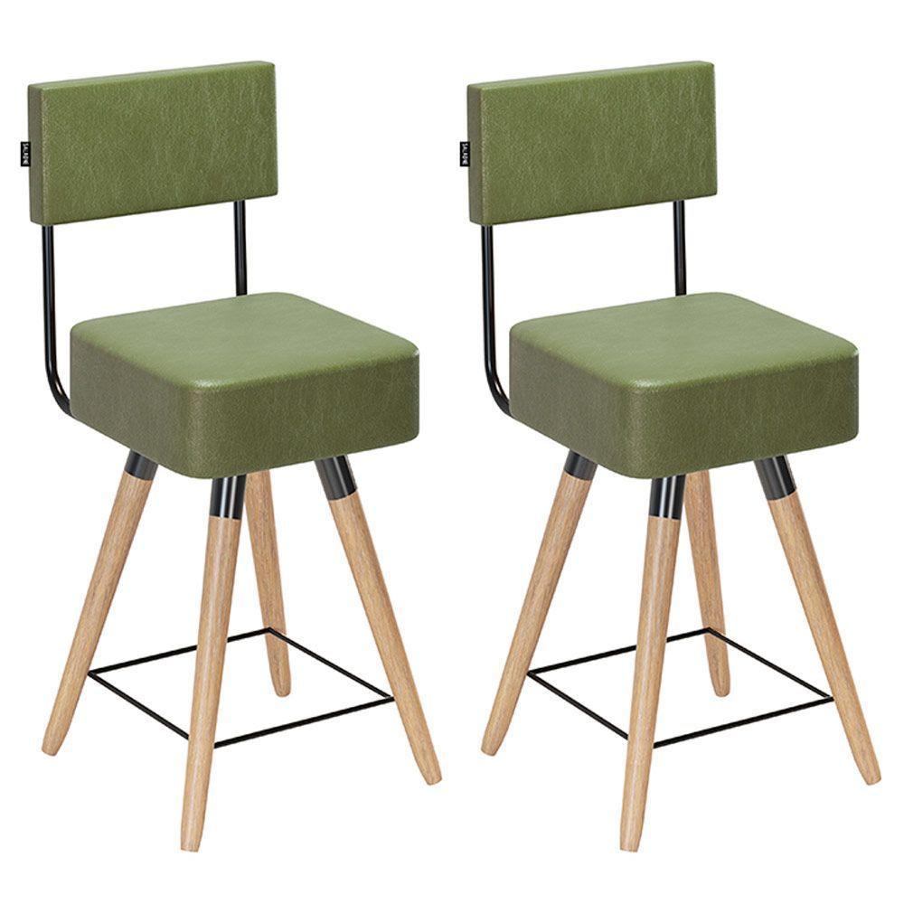 Kit 02 Banquetas Cadeiras 73cm Com Encosto Corano Verde - 1