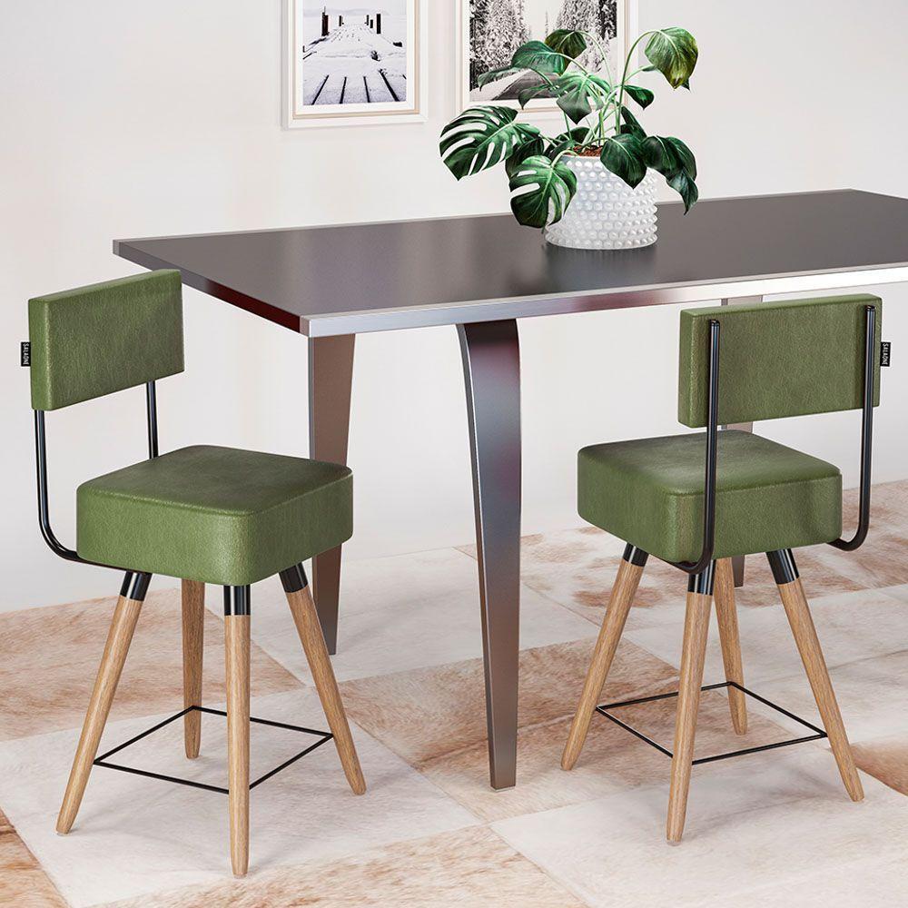 Kit 02 Banquetas Cadeiras 73cm Com Encosto Corano Verde - 4