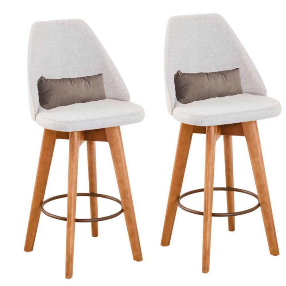 Kit 02 Banquetas Bege Claro E Almofada Suede Bege - 1