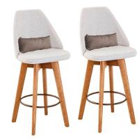 Kit 02 Banquetas Bege Claro E Almofada Suede Bege - 1