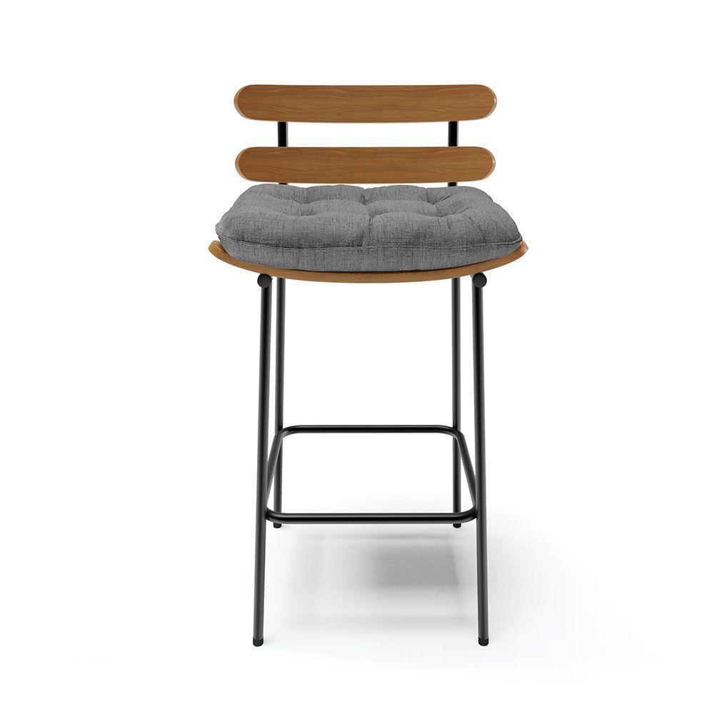 Kit 04 Banquetas Linho Base Metálica Preto A26 Grafite - 7