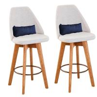 Kit 02 Banquetas Linho Bege E Almofada Suede Azul Marinho - 1