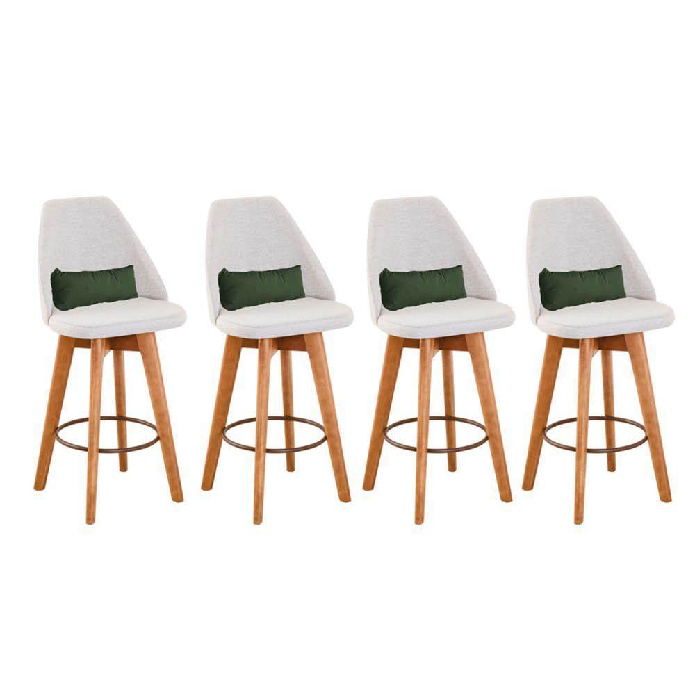 Kit 04 Banquetas Linho Bege E Almofada Suede Verde Musgo - 1