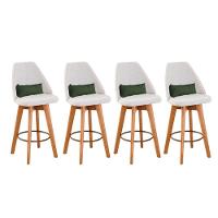 Kit 04 Banquetas Linho Bege E Almofada Suede Verde Musgo - 1