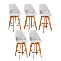 Kit 05 Banquetas Linho Bege E Almofada Suede Branco - 1