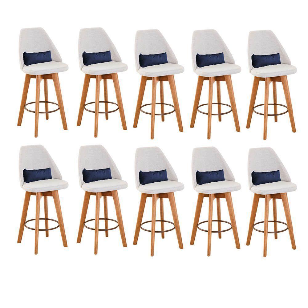 Kit 10 Banquetas Bege Claro E Almofada Corino Azul Marinho - 1
