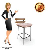 Kit 02 Banquetas Costela Veludo Base Metálica Preto Cor Rose