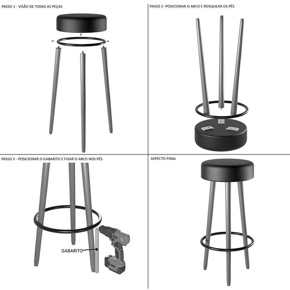 Kit 03 Banquetas Estofada Com Pés De Madeira Couríssimo Preto - 2