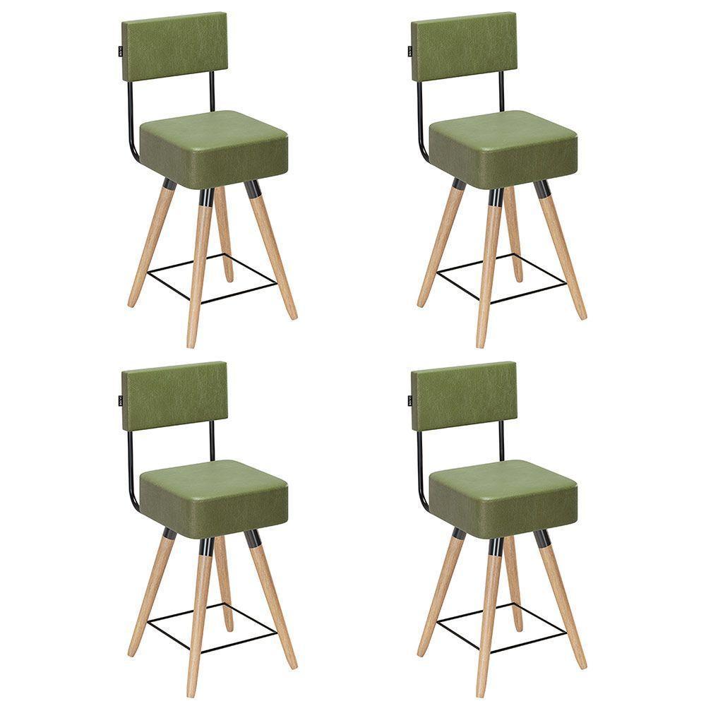 Kit 04 Banquetas Cadeiras 73cm Com Encosto Corano Verde - 1