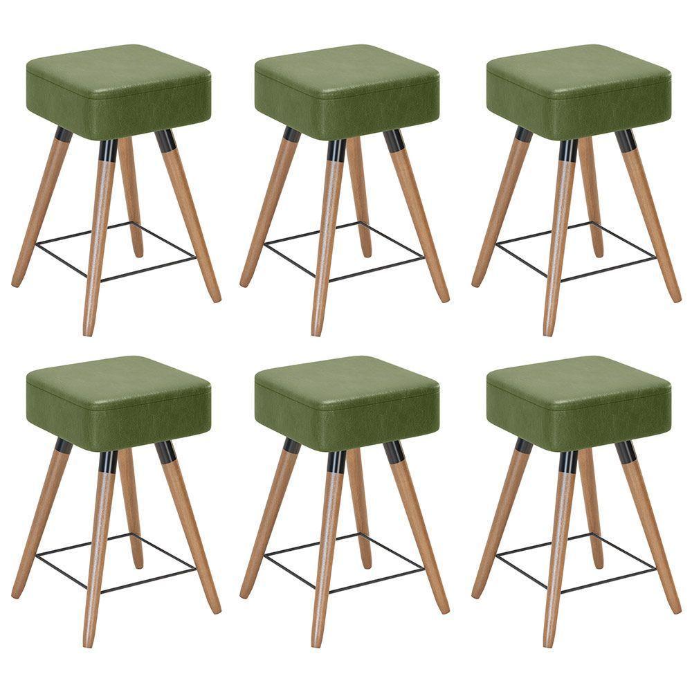 Kit 06 Banquetas Baixas 50x32cm Com Pés Palito Corano Verde - 1