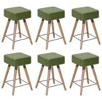 Kit 06 Banquetas Baixas 50x32cm Com Pés Palito Corano Verde - 1