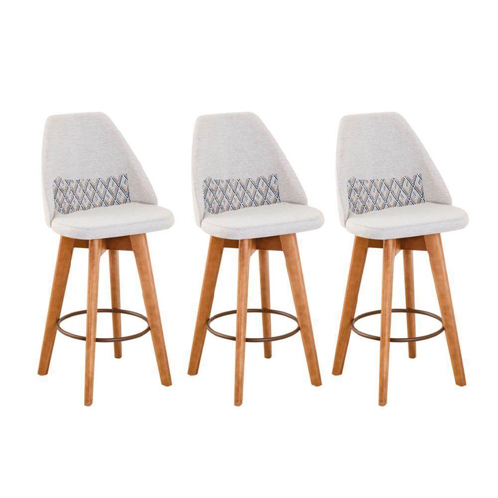 Kit 03 Banquetas Linho Bege E Almofada Zigzag - 1