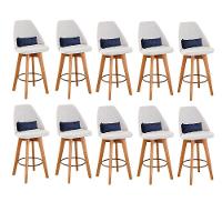 Kit 10 Banquetas Linho Bege E Almofada Azul Marinho - 1