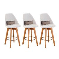 Kit 03 Banquetas Bege Claro E Almofada Sintético Bege - 1