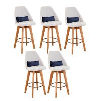 Kit 05 Banquetas Bege Claro E Almofada Suede Azul Marinho - 1