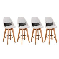 Kit 04 Banquetas Com Encosto Linho Bege E Almofada Cinza - 1