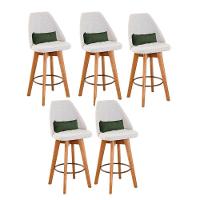 Kit 05 Banquetas Bege Claro E Almofada Suede Verde Musgo - 1