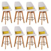 Kit 08 Banquetas Linho Bege E Almofada Suede Amarelo - 1