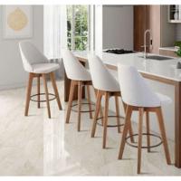 Kit 04 Banquetas Bege Claro E Almofada Sintético Branco