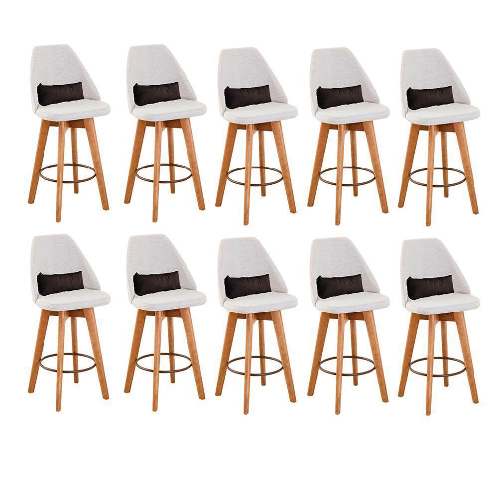 Kit 10 Banquetas Bege Claro E Almofada Suede Marrom - 1