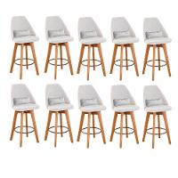 Kit 10 Banquetas Com Encosto Linho Bege E Almofada Branco - 1