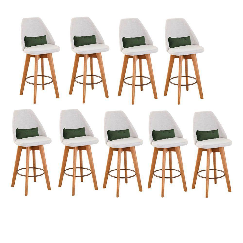 Kit 09 Banquetas Bege Claro E Almofada Suede Verde Musgo - 1