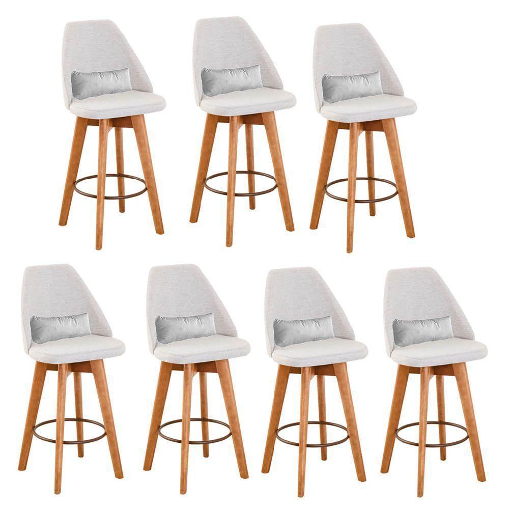 Kit 07 Banquetas Bege Claro E Almofada Suede Branco - 5