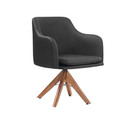 Poltrona Messina em Couro e Base Giratória Madeira Preto