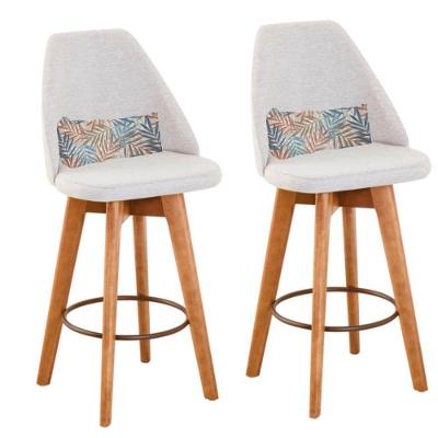 Kit 02 Banquetas Bege Claro E Almofada Folhas