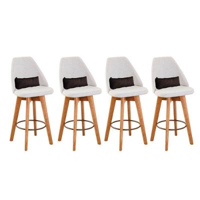 Kit 04 Banquetas Bege Claro E Almofada Corino Marrom