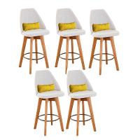 Kit 05 Banquetas Linho Bege E Almofada Suede Amarelo - 1